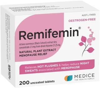 Remifemin Menopause Symptom Relief 200 Tabs with Black Cohosh for relief of menopausal hot flushes and night sweats