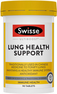 Swisse Ultiboost Lung Health Support 90 Tabs with Astragalus, Reishi Mushroom, Mullein and Thyme for lung, respiratory and immune health