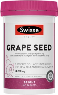 Swisse Beauty Grape Seed 14250mg 180 Tabs with Grape Seed extract and Vitamin C for antioxidant, skin and collagen support