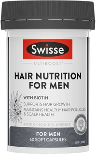 Swisse Ultiboost Hair Nutrition For Men with Biotin 60 Caps with Saw Palmetto, Zinc and Silica for healthy hair growth and scalp health