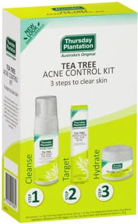 Thursday Plantation Clear Skin & Acne Control Kit provides a 3-step Tea Tree skincare routine to cleanse, target & hydrate acne-prone skin