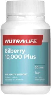 Nutra-Life Bilberry 10000 Plus 30 Tabs with Bilberry, Grape Seed, Lutein, Vitamin C, Zinc, Taurine & Betacarotene for healthy eyes, vision & retina support