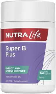 Nutra-Life Super B Plus 60 Caps with B Vitamins, Taurine & Choline for energy, nervous system & healthy stress response support