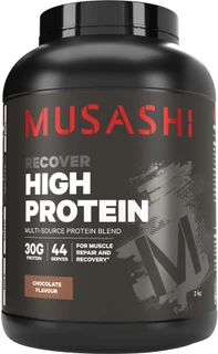 Musashi High Protein Chocolate 2kg with 30g protein per serve from Whey Protein Concentrate, Whey Protein Isolate & Milk Protein Solids for muscle recovery