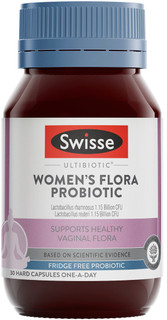 Swisse Ultibiotic Women’s Flora Probiotic balances vaginal microflora, relieves vaginitis and supports urinary tract health