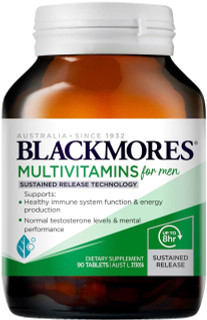 Blackmores Multivitamins for Men Sustained Release supports men’s health, stress in the body, energy production and sexual function