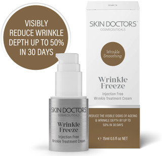 Skin Doctors Wrinkle Freeze is an injection free wrinkle reducer to help improve the appearance of fine lines and wrinkles on the forehead, crows feet, bunny nose squint and smile lines