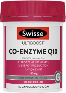 Swisse Ultiboost Co-Enzyme Q10 150mg 180 Caps with 150mg CoQ10 per capsule for cardiovascular health and energy
