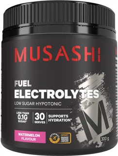 Musashi Electrolytes Watermelon 300g with Sodium, Potassium, Magnesium, Calcium & Glutamine to support hydration, muscle function & exercise