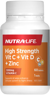 Nutra-Life High Strength Vit C + Vit D + Zinc combines a high strength 1200mg dose of Vitamin C with Vitamin D & Zinc to help enhance & support immune system function