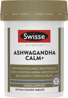 Swisse Ultiboost Ashwagandha Calm+ 60 Tabs with Ashwagandha, Magnesium, Passionflower & Reishi for stress and calm support