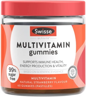 Swisse Ultivite Multivitamin Gummies 60 with B Vitamins, Vitamin C, Vitamin D, Biotin & Zinc for energy, immunity, bone and skin health