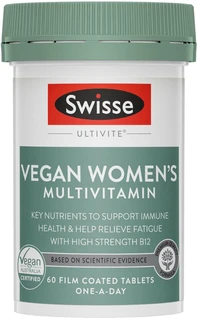 Swisse Ultivite Vegan Women’s Multivitamin 60 Tabs with Vitamin B12, Iron, Folic Acid, Biotin & Vitamin D for energy, vitality & bone health