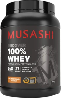Musashi 100% Whey Salted Caramel protein powder with Whey Protein Concentrate & Isolate, BCAAs & digestive enzyme for muscle growth & recovery