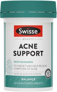 Swisse Beauty Acne Support 60 Tabs with Silymarin, Vitamin C, Zinc, Vitamin E and Selenium for acne-prone skin