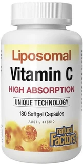 Natural Factors Liposomal Vitamin C 180 Caps with 1,000mg Vitamin C per serving in a high-absorption liposomal delivery system for immune & antioxidant support