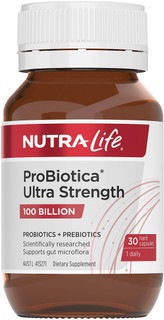 Nutra-Life ProBiotica Ultra Strength 100 Billion 30 Caps with 100 billion CFU, HOWARU probiotics & Inulin Prebiotic for gut and immune health