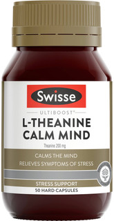 Swisse Ultiboost L-Theanine Calm Mind 50 Caps with 200mg L-Theanine for stress relief, relaxation and a calm mind