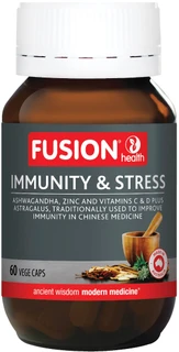 Fusion Health Immunity & Stress for immune health, stress support & mild anxiety with Ashwagandha, Astragalus, Zinc & Vitamins C & D