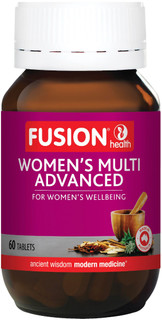 Fusion Health Women's Multi Advanced high-potency multi specially formulated to support women’s wellbeing includes Shatavari, Dong Quai & Curcumin Fusion Health Women's Multi Advanced high-potency multi specially formulated to support women’s wellbeing includes Shatavari, Dong Quai & Curcumin