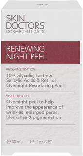 Skin Doctors Cosmeceuticals Renewing Night Peel refines, retexturises & brightens skin overnight with Glycolic Acid, Lactic Acid, Salicylic Acid & Retinol Skin Doctors Cosmeceuticals Renewing Night Peel refines, retexturises & brightens skin overnight with Glycolic Acid, Lactic Acid, Salicylic Acid & Retinol