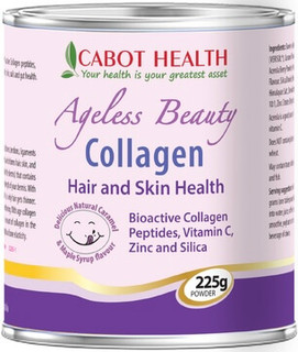 Cabot Health Ageless Beauty Collagen supports hair, skin & nail health with Verisol Bioactive Collagen Peptides, Silica, Zinc & Vitamin C for firmer, more youthful skin Cabot Health Ageless Beauty Collagen supports hair, skin & nail health with Verisol Bioactive Collagen Peptides, Silica, Zinc & Vitamin C for firmer, more youthful skin