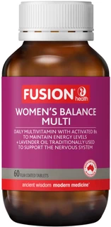 Fusion Women's Balance Multi 60 Tabs with B Vitamins, Rhodiola, Lavender Oil, Iron & Zinc for energy, stress & women's wellbeing