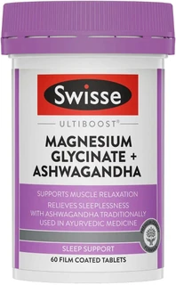 Swisse Ultiboost Magnesium Glycinate + Ashwagandha 60 Tabs with Magnesium Glycinate and Ashwagandha for stress, relaxation and restful sleep