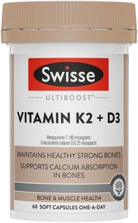 Swisse Ultiboost Vitamin K2 + D3 supports strong bones, muscle function & bone mineralisation with Vitamin K2 & Vitamin D3