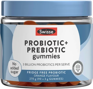 Swisse Probiotic + Prebiotic Gummies Orange Flavour support gut health & beneficial bacteria with 3 billion CFU probiotics & prebiotic Chicory Root Fibre