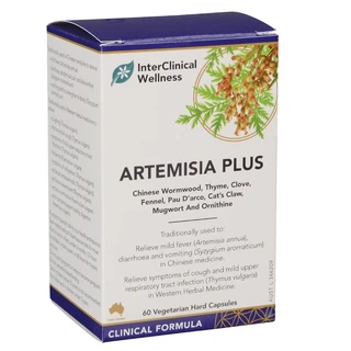 InterClinical Artemisia Plus 60 Vegetarian Capsules with Artemisia, Thyme, Clove, Fennel, Pau D’Arco & Cat’s Claw for digestive & respiratory support