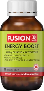 Fusion Health Energy Boost 60 Tabs for energy, stamina, mental clarity & tiredness relief