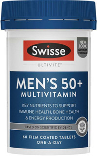 Swisse Ultivite Men’s 50+ Multivitamin 60 Tabs with Vitamin D, Calcium, B Vitamins & Magnesium to support bone health, energy & vitality