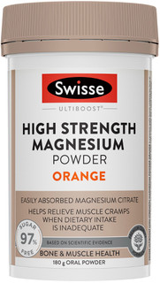 Swisse UltiBoost High Strength Magnesium Powder Orange helps reduce muscle cramps and spasms, supports a healthy nervous system and assists healthy immune function