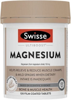 Swisse Ultiboost Magnesium 150mg 120 Tabs with Magnesium Citrate for muscle relaxation, healthy muscle function and energy production