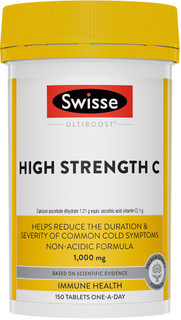 Swisse UltiBoost High Strength Vitamin C 1000mg reduces the severity and duration of colds and support of the body’s normal resistance to cold and flu