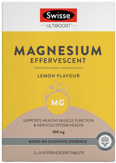 Swisse Ultiboost Effervescent Magnesium 300mg relieves muscle cramps and spasms, nervous tension, mild anxiety and sleeplessness