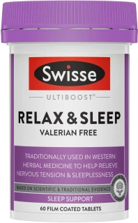 Swisse Ultiboost Relax & Sleep 60 Tabs with Hops, Passionflower, Lemon Balm & Magnesium for restful sleep & relaxation