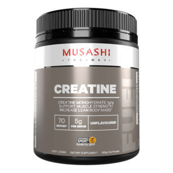 Musashi Creatine Monohydrate promotes Power Energy and Muscle Gain - Specially designed for high performance athletes to aid recovery after a punishing workout.