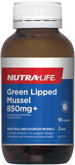 Nutra-life Joint Green Lipped Mussel 850mg joint health formula includes Vitamin C, to support connective tissue and collagen formation