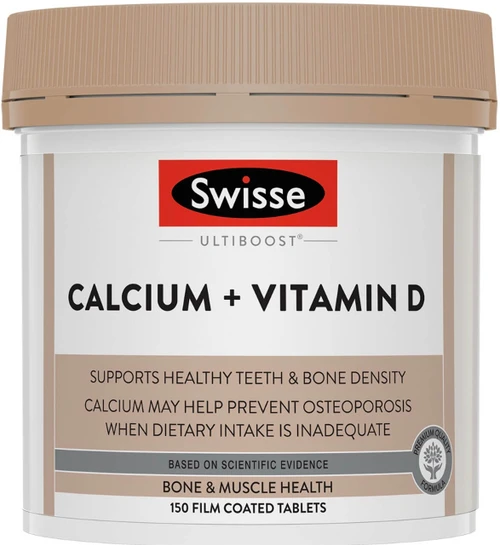 Swisse Ultiboost Calcium + Vitamin D 150 Tabs with Calcium Citrate and Vitamin D3 for strong bones, teeth and calcium absorption