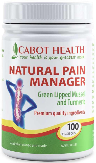 Cabot Health Natural Pain Manager 100 Caps with Green Lipped Mussel, Curcuma Longa & Black Pepper for joint health & mobility