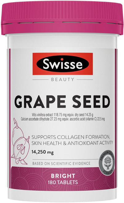 Swisse Beauty Grape Seed 14250mg 180 Tabs with Grape Seed extract and Vitamin C for antioxidant, skin and collagen support