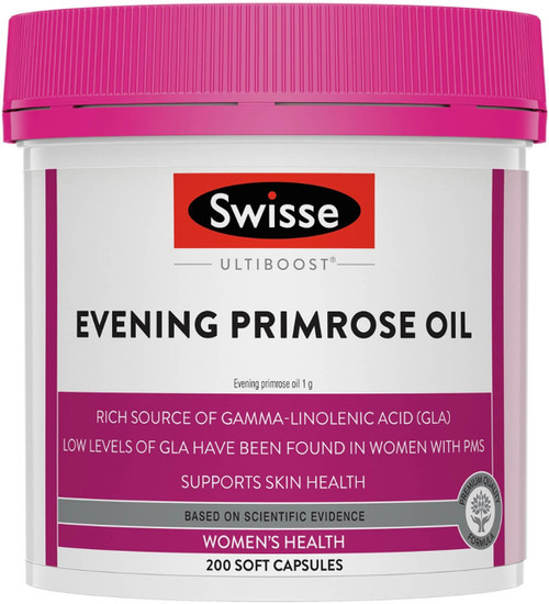 Swisse Ultiboost Evening Primrose Oil 1000mg 200 Caps with Gamma-linolenic Acid for skin health, inflammation relief and general wellbeing