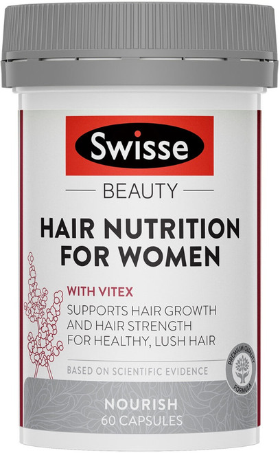 Swisse Beauty Hair Nutrition For Women with Vitex 60 Caps containing Biotin, Grape Seed, Silica and Iron for healthy hair growth and strength