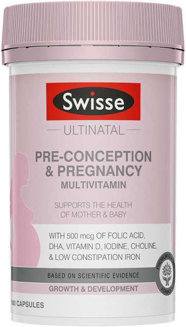 Swisse Ultinatal Pre-Conception & Pregnancy Multivitamin with Folic Acid, Omega-3 DHA, Choline, Iodine & Iron for pregnancy nutrition