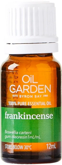 Oil Garden Frankincense Pure Essential Oil 12mL with a rich, warm, woody aroma for calming aromatherapy & mindful practice