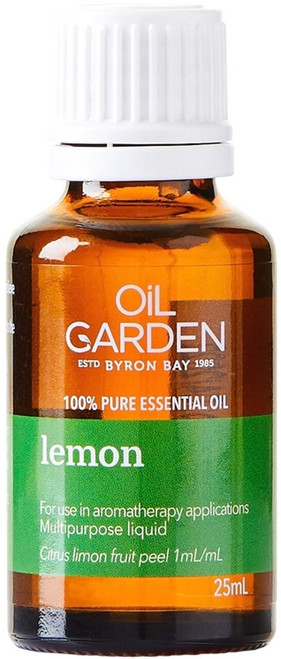 Oil Garden Lemon Pure Essential Oil 25mL with a vibrant, uplifting citrus aroma for energy, mental clarity & natural cleaning