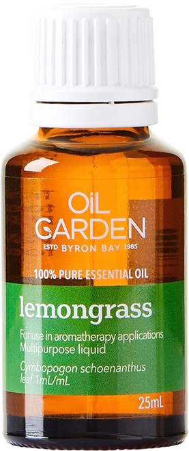 Oil Garden Lemongrass Pure Essential Oil 25mL with a vibrant, invigorating, zesty aroma for energy, cleansing & oily skin