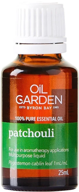 Oil Garden Patchouli Pure Essential Oil 25mL with a rich, earthy aroma for calming aromatherapy, nervous tension & blemish-prone skin